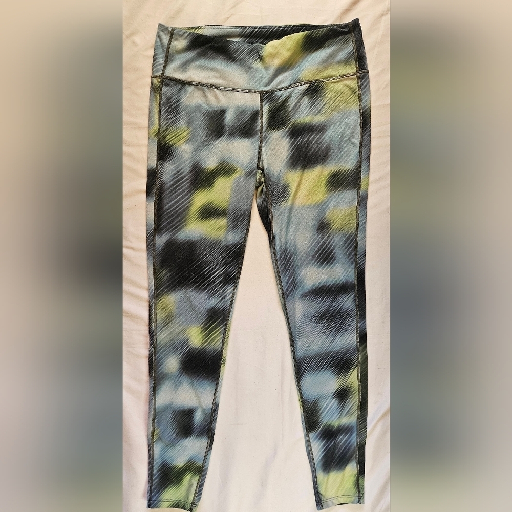 Athleta Womens Green Blue And Black Design Long Athletic Leggings Size Large